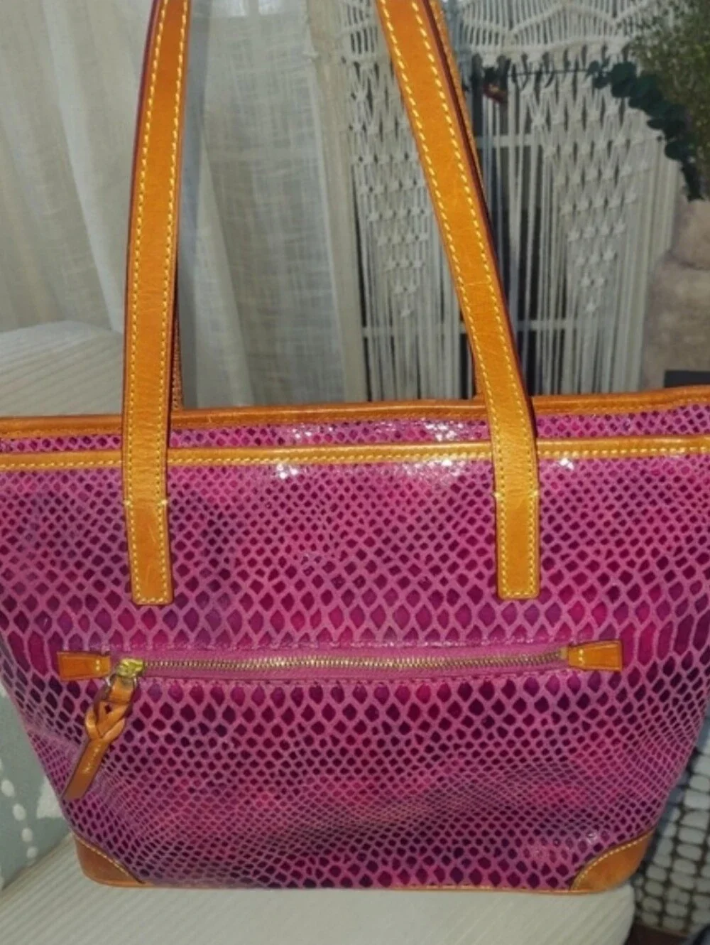 Dooney & Bourke CHARLESTON Purple and Tan Tote Bag